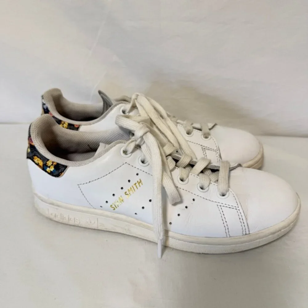 Adidas Womens Limited Edition Floral Gold Stan Smith Sneakers‎ Size US 6 White